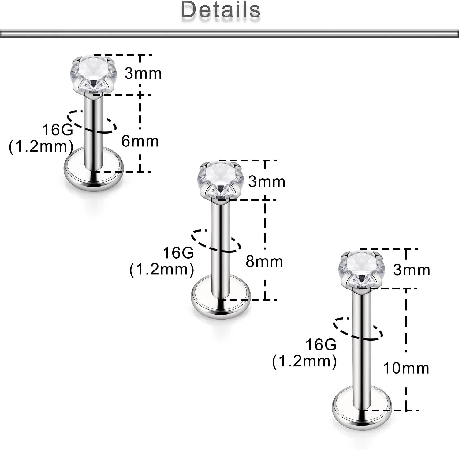 Yaalozei 20G 18G 16G G23 Titanium Threadless Push in Nose Ring Studs Hypoallergenic Lip Labret Medusa Rings Tragus Helix Cartilage Earrings Stud Piercing Jewerly for Women Men 6mm 8mm 10mm