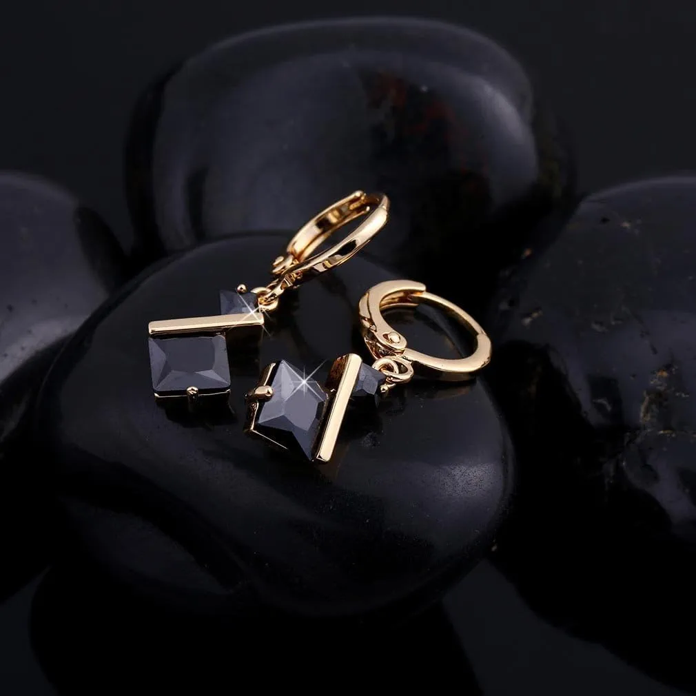 Yazilind 18K Gold Plated Cubic Zirconia Inlay Charming Hoop Dangle Earrings for Women