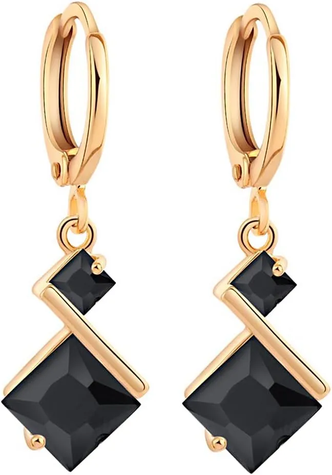 Yazilind 18K Gold Plated Cubic Zirconia Inlay Charming Hoop Dangle Earrings for Women