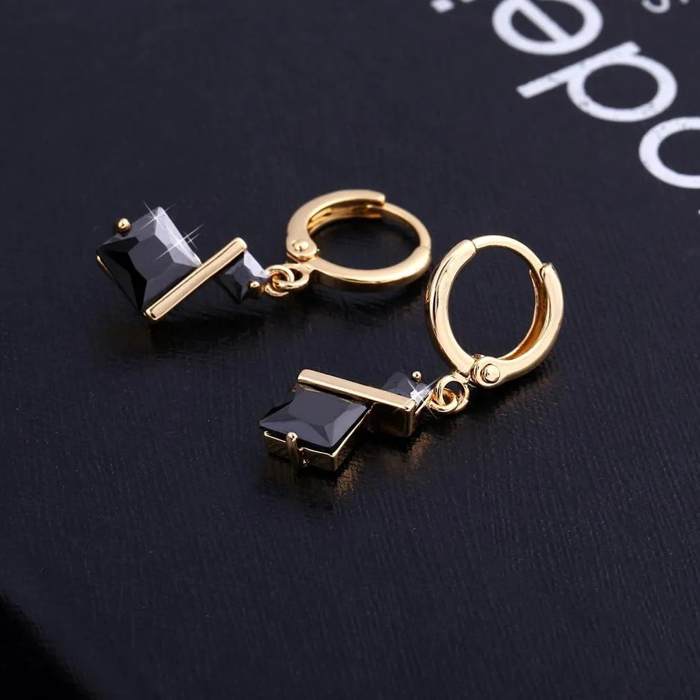 Yazilind 18K Gold Plated Cubic Zirconia Inlay Charming Hoop Dangle Earrings for Women