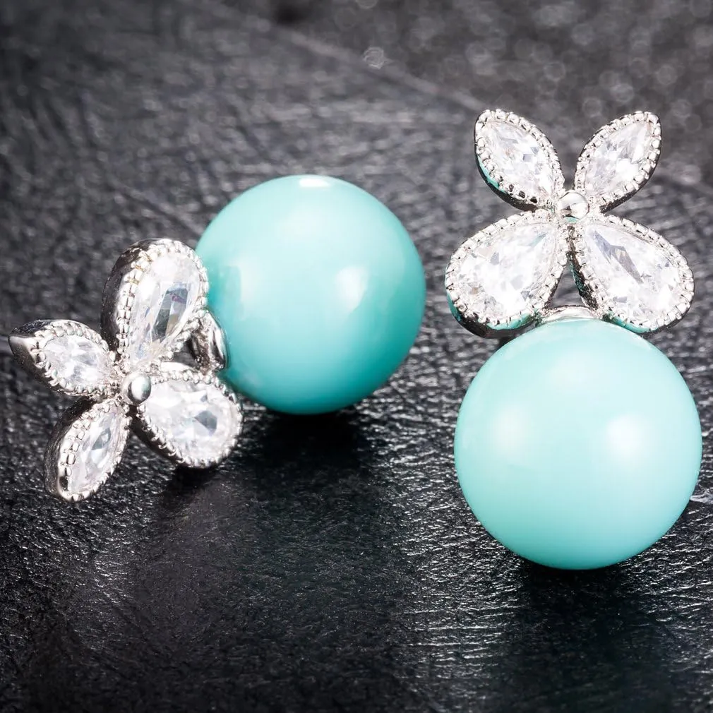 YAZILIND Platinum Plated Earring Flower Shape Cubic Zirconia Stud Earrings Jewelry for Women