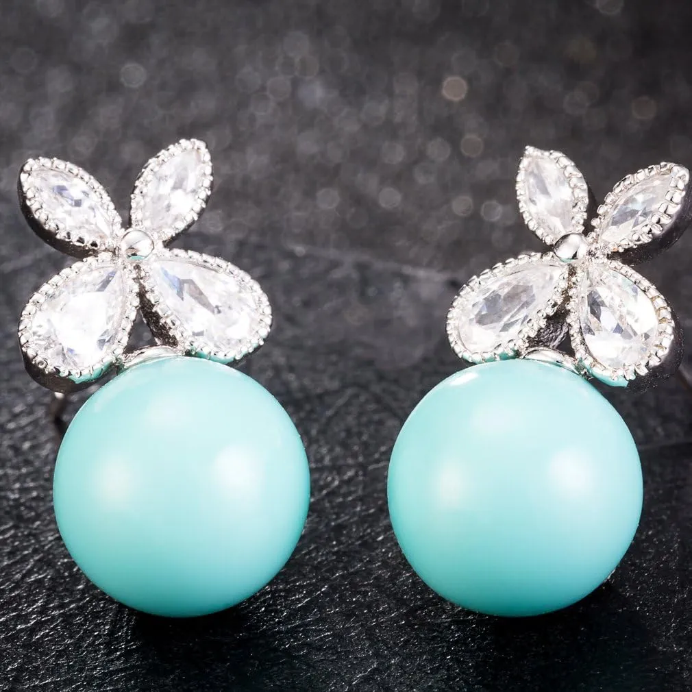 YAZILIND Platinum Plated Earring Flower Shape Cubic Zirconia Stud Earrings Jewelry for Women