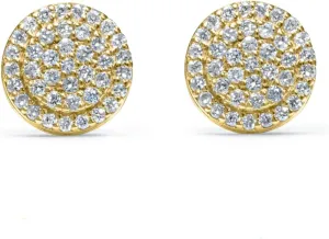 Yellow Gold Plated 925 Sterling Silver Flower Cluster Honey Comb Set Hip Hop Iced 5A Cz Hypoallergenic Trendy Round Stud Screw Back Circle Earrings.