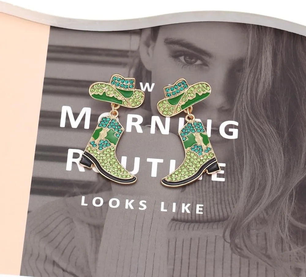 YIYUGEY Colorful Western Boots Drop Earrings Pretty Rhinestone Alloy Cowboy Enamel Hat Boots Earrings Concert Party Costume Jewelry Surprise Birthday Vacation Fashion Temperament for Women