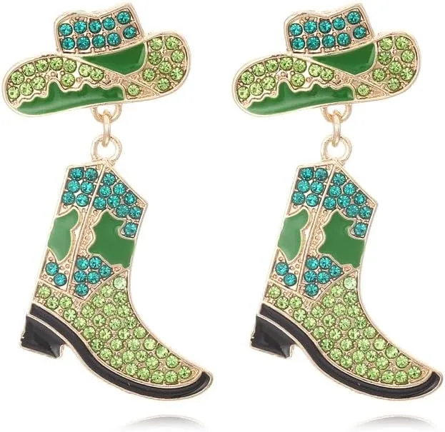 YIYUGEY Colorful Western Boots Drop Earrings Pretty Rhinestone Alloy Cowboy Enamel Hat Boots Earrings Concert Party Costume Jewelry Surprise Birthday Vacation Fashion Temperament for Women