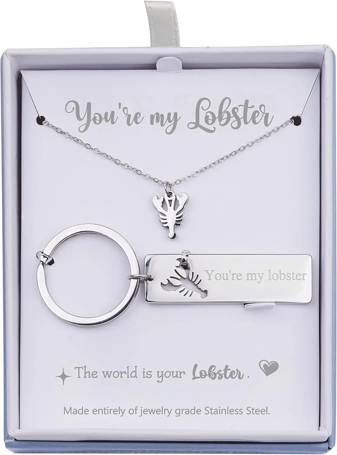You're My Lobster Necklace and Keychain Couple Set Stainless Steel Lobster Jewelry Matching Necklaces and Keychains for Couples Jewelry Boyfriend and Girlfriend Gifts