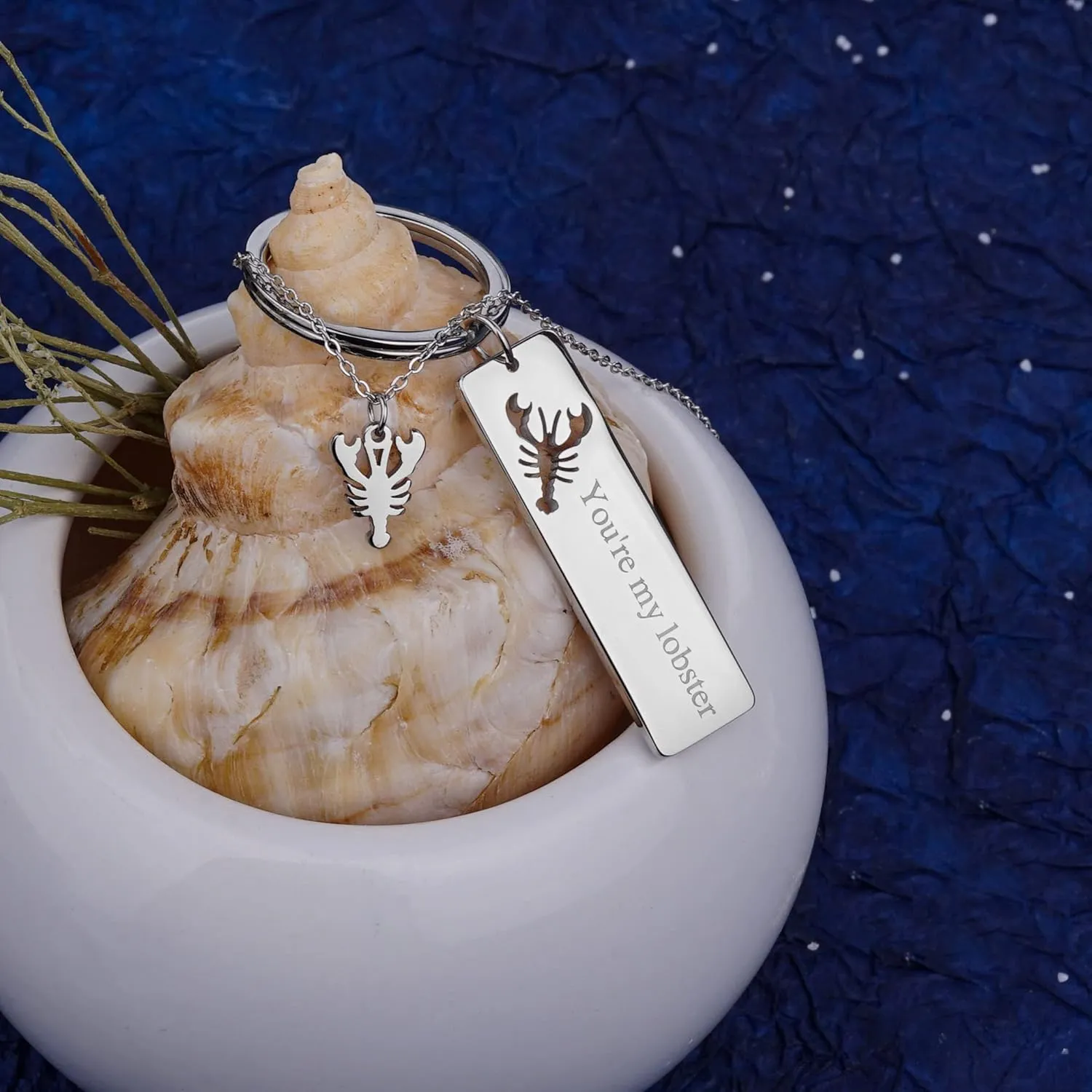 You're My Lobster Necklace and Keychain Couple Set Stainless Steel Lobster Jewelry Matching Necklaces and Keychains for Couples Jewelry Boyfriend and Girlfriend Gifts
