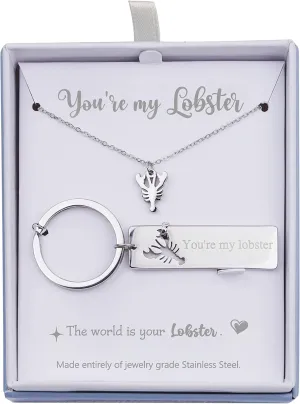 You're My Lobster Necklace and Keychain Couple Set Stainless Steel Lobster Jewelry Matching Necklaces and Keychains for Couples Jewelry Boyfriend and Girlfriend Gifts