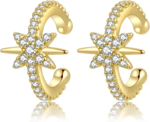 Zaano Stud Earrings for Women Gold Plated Minimalism 925 Sterling Silver Post Hyposensitivity CZ,Fan,Teardrop Earrings