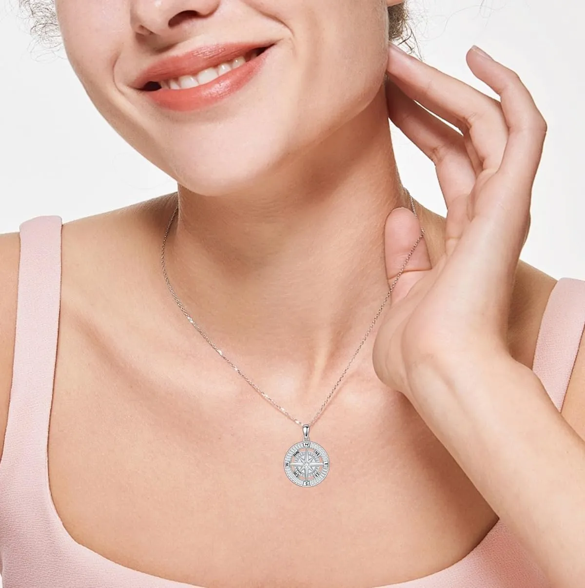ZBA Natural Diamond Graduation Gifts for Women, 925 Sterling Silver Graduation Cap/Compass Necklace for Her Girlfriend, 18 Inches (Color F-G/Clarity I1-I2)