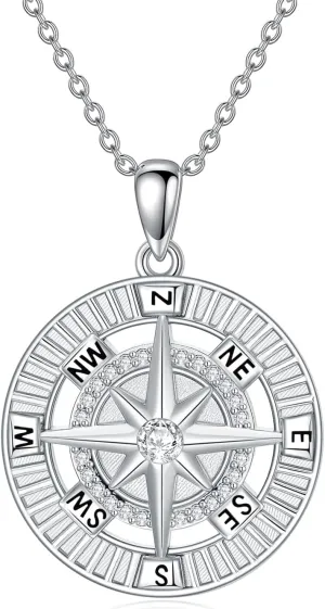 ZBA Natural Diamond Graduation Gifts for Women, 925 Sterling Silver Graduation Cap/Compass Necklace for Her Girlfriend, 18 Inches (Color F-G/Clarity I1-I2)