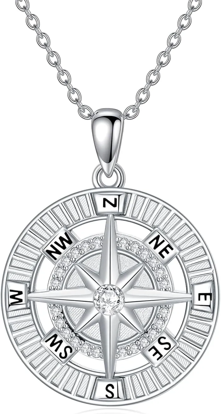 ZBA Natural Diamond Graduation Gifts for Women, 925 Sterling Silver Graduation Cap/Compass Necklace for Her Girlfriend, 18 Inches (Color F-G/Clarity I1-I2)