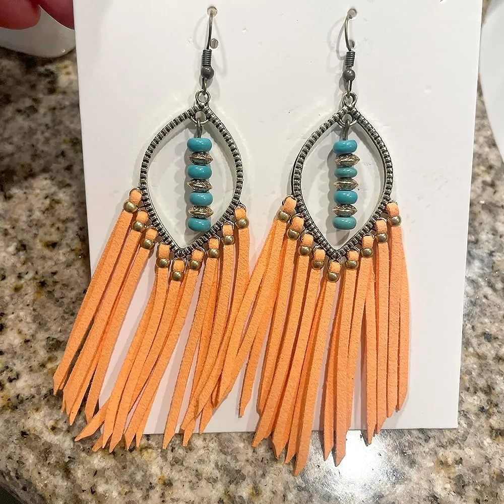 Zinc Alloy Turquoise Copper Beads Bohemian Pure Handmade Tassel Earrings for women