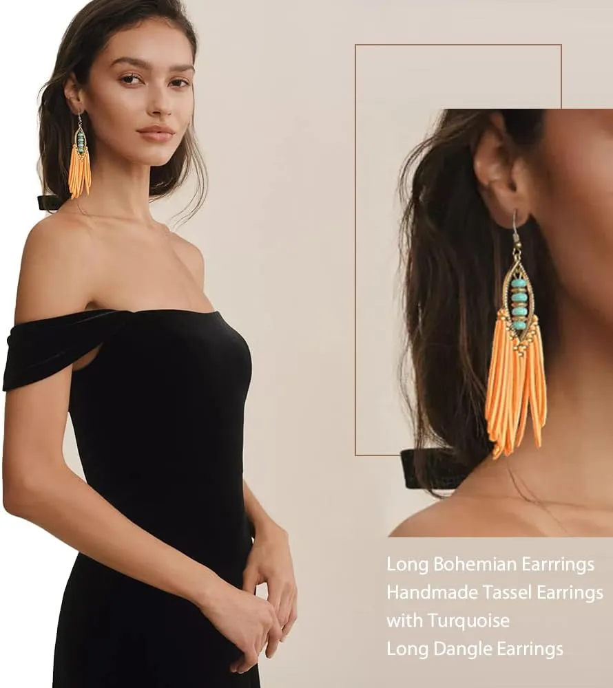 Zinc Alloy Turquoise Copper Beads Bohemian Pure Handmade Tassel Earrings for women