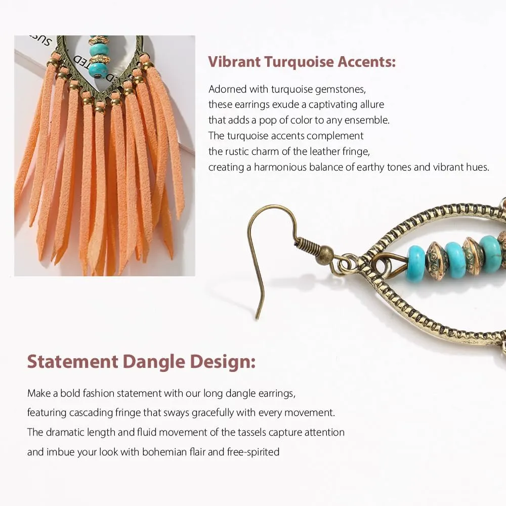 Zinc Alloy Turquoise Copper Beads Bohemian Pure Handmade Tassel Earrings for women