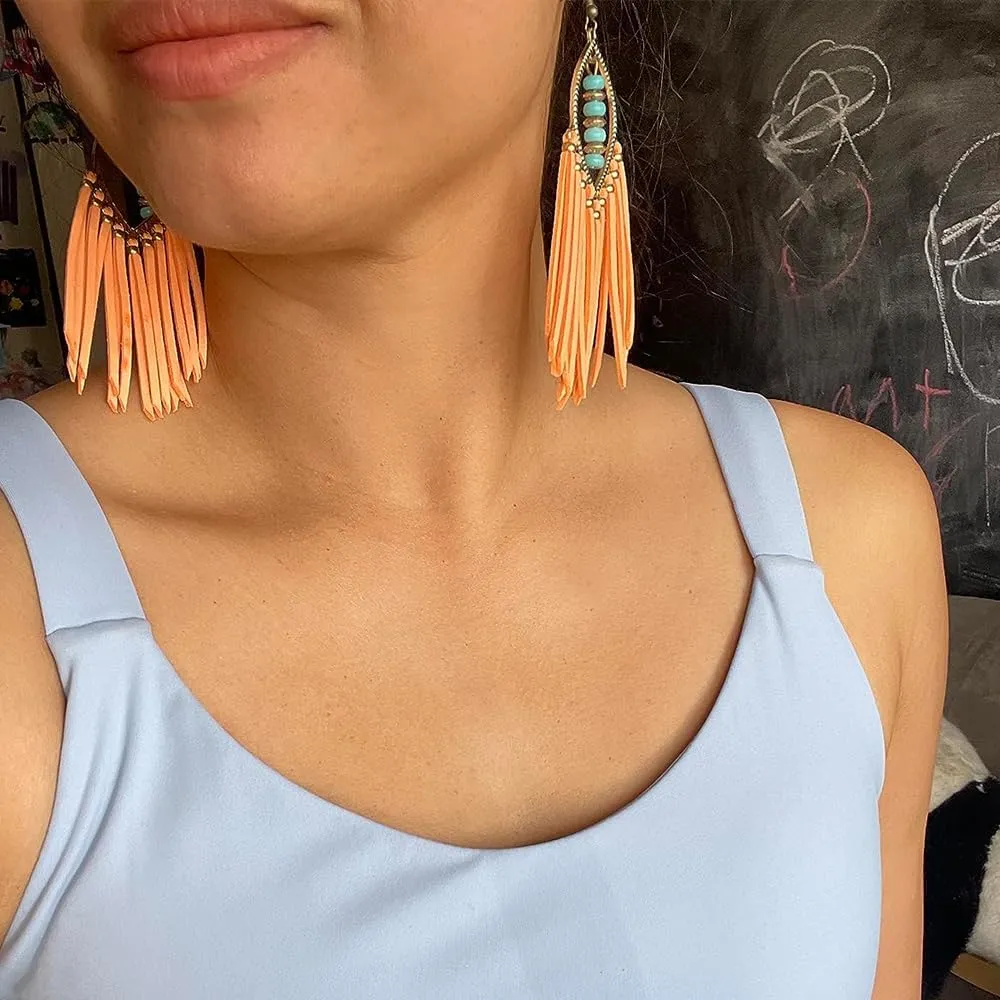 Zinc Alloy Turquoise Copper Beads Bohemian Pure Handmade Tassel Earrings for women