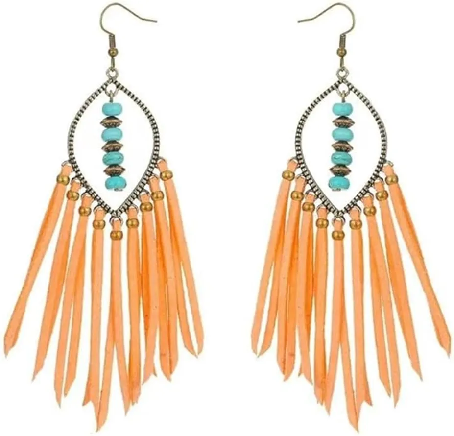 Zinc Alloy Turquoise Copper Beads Bohemian Pure Handmade Tassel Earrings for women