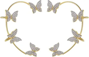 Zircon Butterfly Earrings for Women, Butterfly Ear Cuff Earrings Butterfly Cuff Wrap Crawler Earrings Butterfly No Piercing Ear Clip Wrap Around Earrings