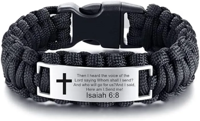 ZKXXJ Personalized Isaiah Bracelet for Men,Stainless Steel Paracord Survival Engraved Cross Bible Quote Bracelets Scripture Christian Baptism Religious Jewelry for Husband,Dad,Boyfriend,Son