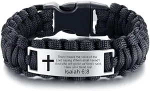 ZKXXJ Personalized Isaiah Bracelet for Men,Stainless Steel Paracord Survival Engraved Cross Bible Quote Bracelets Scripture Christian Baptism Religious Jewelry for Husband,Dad,Boyfriend,Son