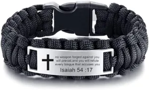 ZKXXJ Personalized Isaiah Bracelet for Men,Stainless Steel Paracord Survival Engraved Cross Bible Quote Bracelets Scripture Christian Baptism Religious Jewelry for Husband,Dad,Boyfriend,Son