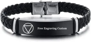 ZKXXJ Personalized Sobriety Gift for Men,Stainless Steel Handmade Leather Customized Addiction Recovery Cuff Bracelet Serenity Prayer AA Alcoholics Anonymous Cuff Bracelets,Free Engraving