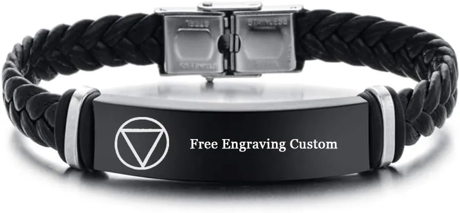 ZKXXJ Personalized Sobriety Gift for Men,Stainless Steel Handmade Leather Customized Addiction Recovery Cuff Bracelet Serenity Prayer AA Alcoholics Anonymous Cuff Bracelets,Free Engraving