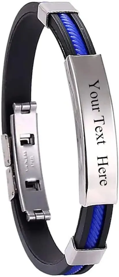 ZKXXJ Personalized Thin Blue Line Wristband Adjustable Silicone cuff Bracelets with Stainless Steel Engraving bracelet Law Enforcement Police Gift Come Home Safe Jewelry for Men