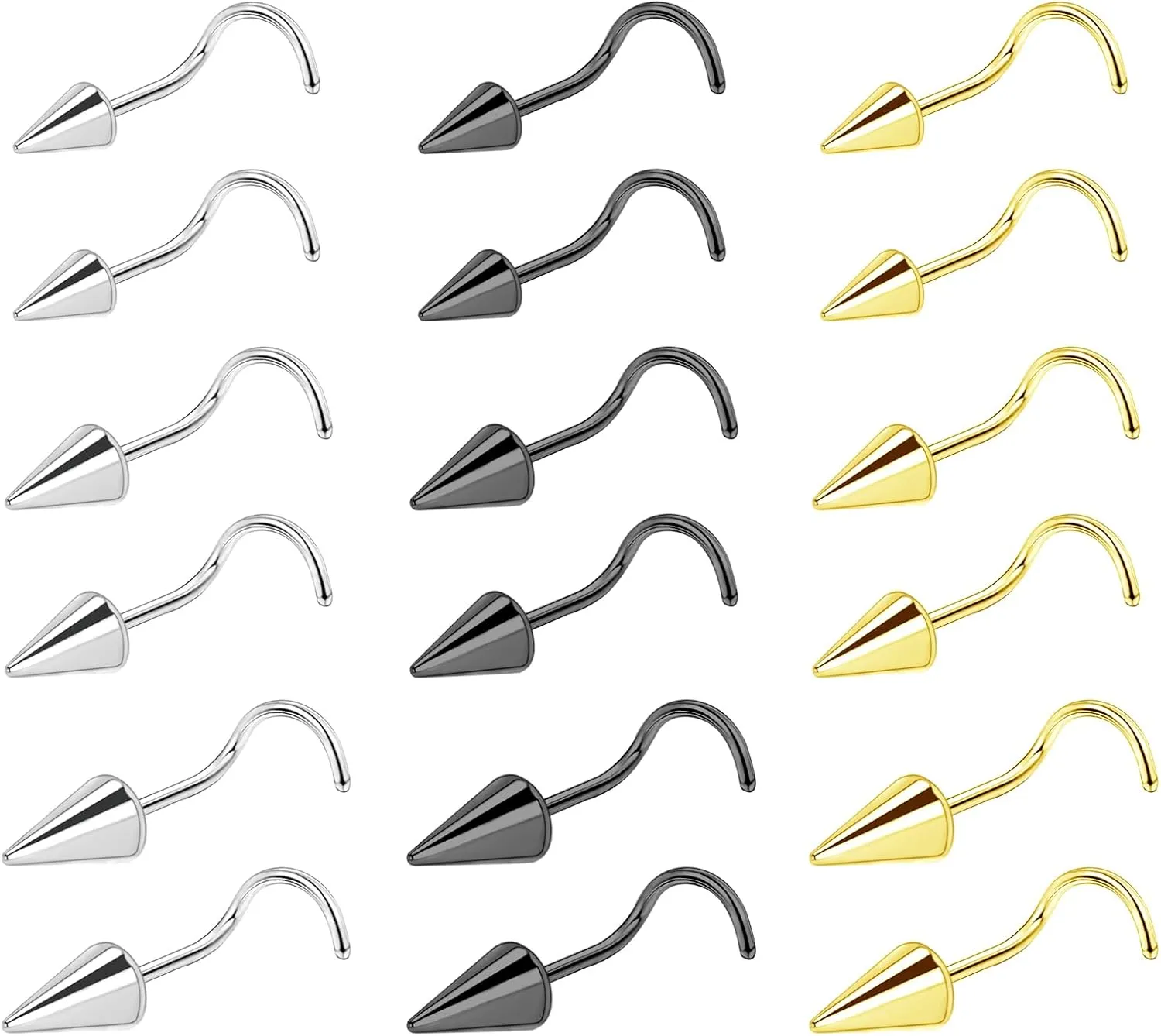 ZS 16G Spike Lip Rings Cartilage Tragus Helix Piercing, 18G Stainless Steel Spike Stud Earrings, 20G Spike Nose Rings Studs for Women Men