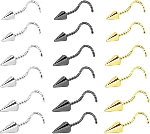 ZS 16G Spike Lip Rings Cartilage Tragus Helix Piercing, 18G Stainless Steel Spike Stud Earrings, 20G Spike Nose Rings Studs for Women Men