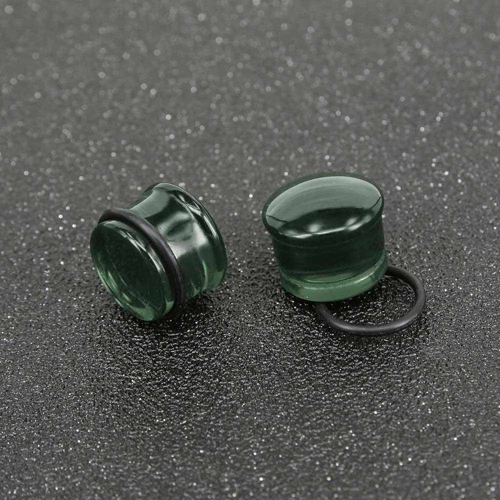 ZS 3 Pairs Blue Glass Ear Gauges Single Flared Mushroom Flare Plugs Tunnels Stretcher Expander Glass Ear Plug for Women 4g-5/8 in