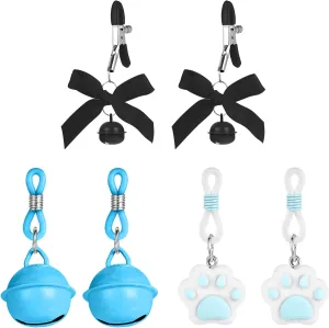 ZS 3 Pairs Nipple Clamps for Women Men Non Piercing Beginner, Fake Nipple Rings with Bell, Adjustable Faux Clamps Clip Body Piercing Jewelry