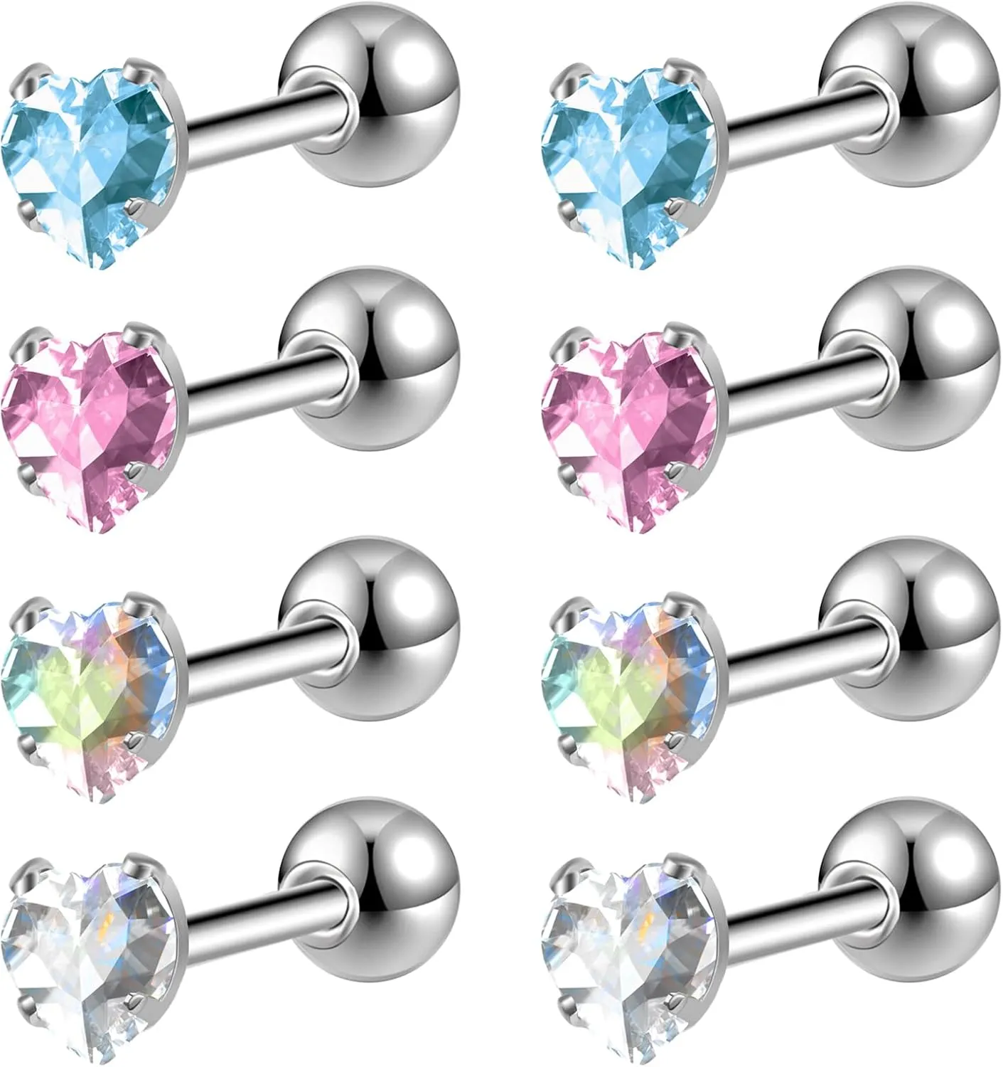 ZS 4 Pairs Shiny Cubic Zirconia Cartilage Earrings 16G Surgical Steel Stud Earrings Tragus Helix Conch Ear Piercing Sets
