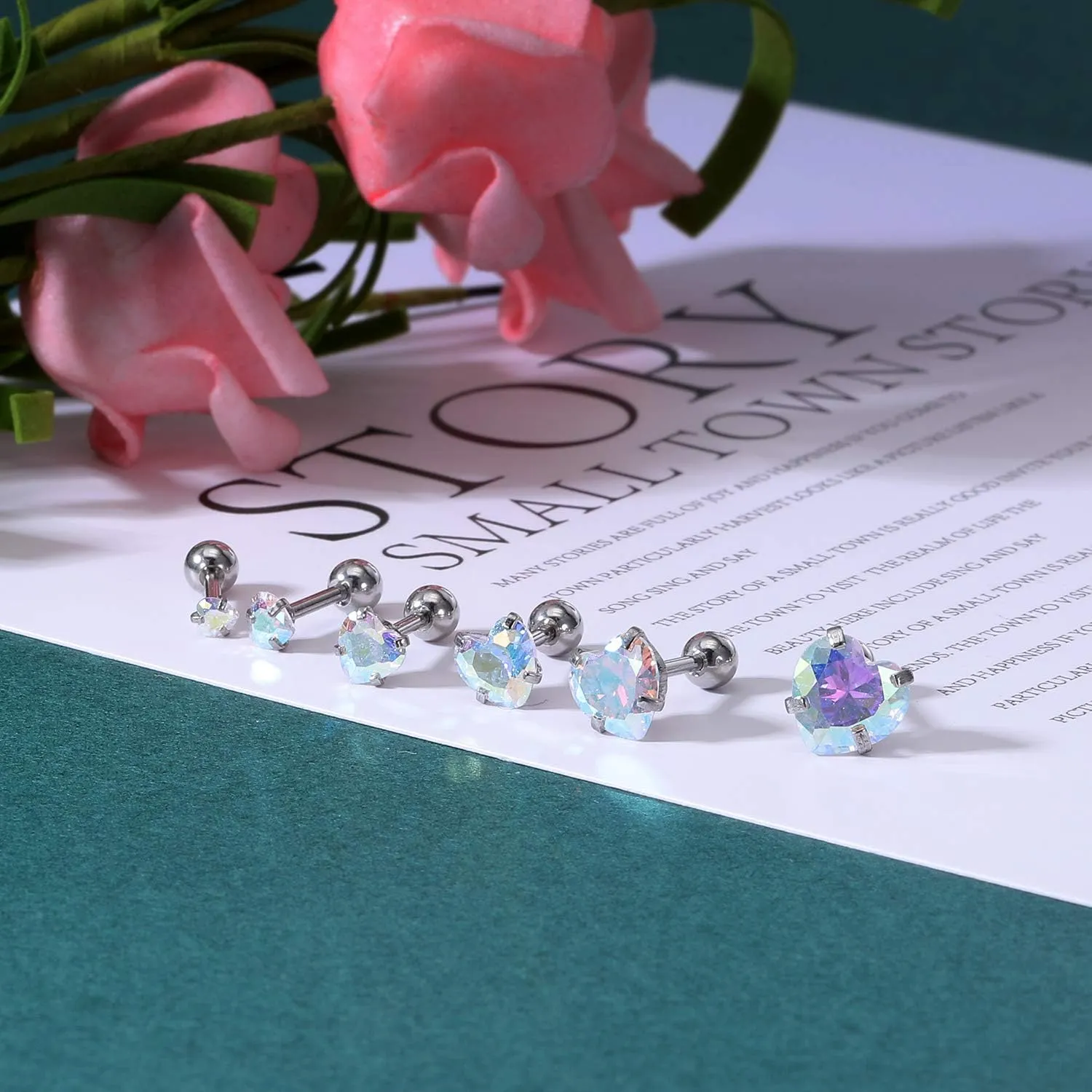 ZS 4 Pairs Shiny Cubic Zirconia Cartilage Earrings 16G Surgical Steel Stud Earrings Tragus Helix Conch Ear Piercing Sets
