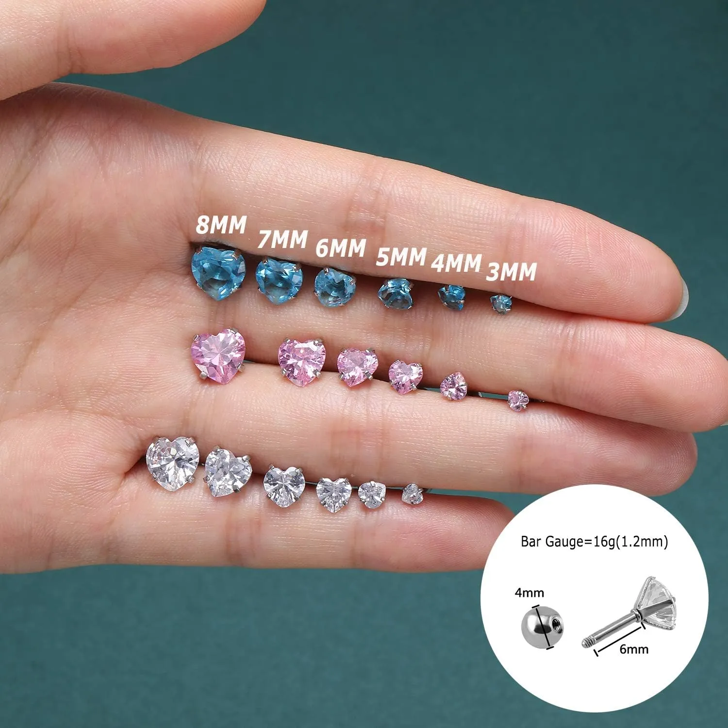 ZS 4 Pairs Shiny Cubic Zirconia Cartilage Earrings 16G Surgical Steel Stud Earrings Tragus Helix Conch Ear Piercing Sets